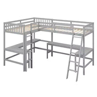 Whisen Lit mezzanine en bois en forme de L, taille double, 119 po L x 79,5 po l, avec échelle et 2 bureaux intégrés en forme de L