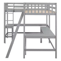 Whisen Lit mezzanine en bois en forme de L, taille double, 119 po L x 79,5 po l, avec échelle et 2 bureaux intégrés en forme de L