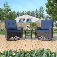 ALAULM Ensemble de mobilier de terrasse, glissières pivotantes à bascule d'extérieur, ensemble bistro de terrasse en résine tressée, chaise à bascule avec table en verre trempé et coussins épaissis