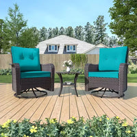 ALAULM Ensemble de mobilier de terrasse, glissières pivotantes à bascule d'extérieur, ensemble bistro de terrasse en résine tressée, chaise à bascule avec table en verre trempé et coussins épaissis