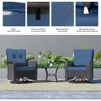 ALAULM Ensemble de mobilier de terrasse, glissières pivotantes à bascule d'extérieur, ensemble bistro de terrasse en résine tressée, chaise à bascule avec table en verre trempé et coussins épaissis