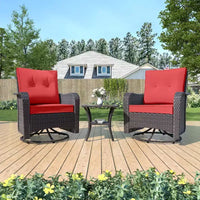 ALAULM Ensemble de mobilier de terrasse, glissières pivotantes à bascule d'extérieur, ensemble bistro de terrasse en résine tressée, chaise à bascule avec table en verre trempé et coussins épaissis