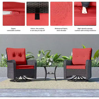 ALAULM Ensemble de mobilier de terrasse, glissières pivotantes à bascule d'extérieur, ensemble bistro de terrasse en résine tressée, chaise à bascule avec table en verre trempé et coussins épaissis
