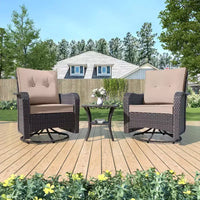 ALAULM Ensemble de mobilier de terrasse, glissières pivotantes à bascule d'extérieur, ensemble bistro de terrasse en résine tressée, chaise à bascule avec table en verre trempé et coussins épaissis