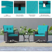 ALAULM Ensemble de mobilier de terrasse, glissières pivotantes à bascule d'extérieur, ensemble bistro de terrasse en résine tressée, chaise à bascule avec table en verre trempé et coussins épaissis