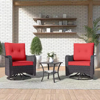 ALAULM Ensemble de mobilier de terrasse, glissières pivotantes à bascule d'extérieur, ensemble bistro de terrasse en résine tressée, chaise à bascule avec table en verre trempé et coussins épaissis