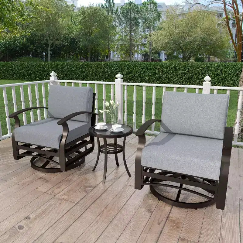 ALAULM Ensemble de mobilier de patio 3 pièces, fauteuils à bascule pivotants en aluminium pour extérieur, ensemble de bistro de patio avec coussins et table basse