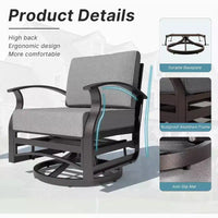 ALAULM Ensemble de mobilier de patio 3 pièces, fauteuils à bascule pivotants en aluminium pour extérieur, ensemble de bistro de patio avec coussins et table basse