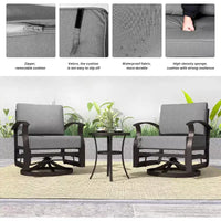 ALAULM Ensemble de mobilier de patio 3 pièces, fauteuils à bascule pivotants en aluminium pour extérieur, ensemble de bistro de patio avec coussins et table basse
