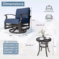 ALAULM Ensemble de mobilier de patio 3 pièces, fauteuils à bascule pivotants en aluminium pour extérieur, ensemble de bistro de patio avec coussins et table basse