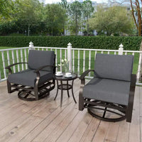 ALAULM Ensemble de mobilier de patio 3 pièces, fauteuils à bascule pivotants en aluminium pour extérieur, ensemble de bistro de patio avec coussins et table basse