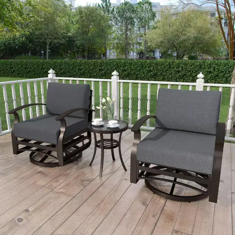 ALAULM Ensemble de mobilier de patio 3 pièces, fauteuils à bascule pivotants en aluminium pour extérieur, ensemble de bistro de patio avec coussins et table basse