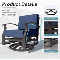 ALAULM Ensemble de mobilier de patio 3 pièces, fauteuils à bascule pivotants en aluminium pour extérieur, ensemble de bistro de patio avec coussins et table basse