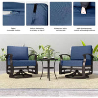 ALAULM Ensemble de mobilier de patio 3 pièces, fauteuils à bascule pivotants en aluminium pour extérieur, ensemble de bistro de patio avec coussins et table basse