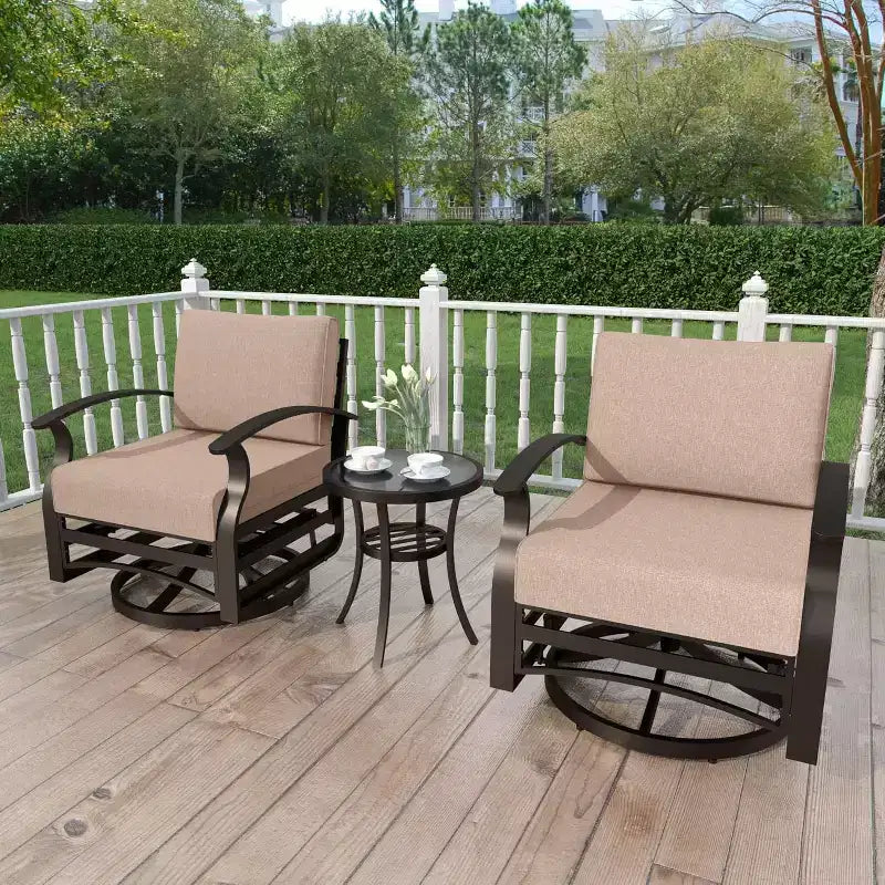ALAULM Ensemble de mobilier de patio 3 pièces, fauteuils à bascule pivotants en aluminium pour extérieur, ensemble de bistro de patio avec coussins et table basse