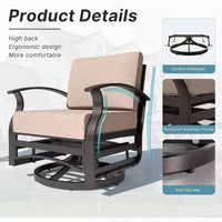 ALAULM Ensemble de mobilier de patio 3 pièces, fauteuils à bascule pivotants en aluminium pour extérieur, ensemble de bistro de patio avec coussins et table basse