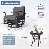 ALAULM Ensemble de mobilier de patio 3 pièces, fauteuils à bascule pivotants en aluminium pour extérieur, ensemble de bistro de patio avec coussins et table basse