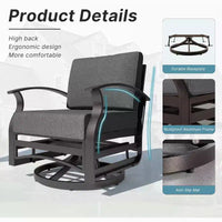 ALAULM Ensemble de mobilier de patio 3 pièces, fauteuils à bascule pivotants en aluminium pour extérieur, ensemble de bistro de patio avec coussins et table basse