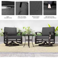 ALAULM Ensemble de mobilier de patio 3 pièces, fauteuils à bascule pivotants en aluminium pour extérieur, ensemble de bistro de patio avec coussins et table basse