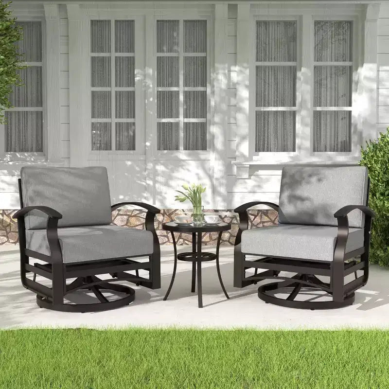 ALAULM Ensemble de mobilier de patio 3 pièces, fauteuils à bascule pivotants en aluminium pour extérieur, ensemble de bistro de patio avec coussins et table basse