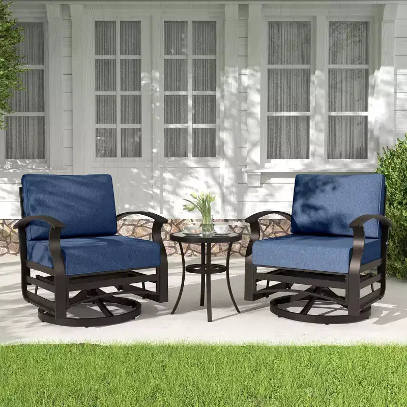 ALAULM Ensemble de mobilier de patio 3 pièces, fauteuils à bascule pivotants en aluminium pour extérieur, ensemble de bistro de patio avec coussins et table basse