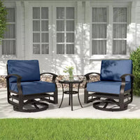 ALAULM Ensemble de mobilier de patio 3 pièces, fauteuils à bascule pivotants en aluminium pour extérieur, ensemble de bistro de patio avec coussins et table basse