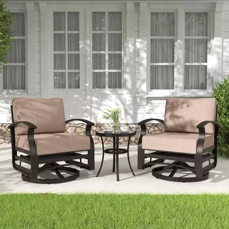 ALAULM Ensemble de mobilier de patio 3 pièces, fauteuils à bascule pivotants en aluminium pour extérieur, ensemble de bistro de patio avec coussins et table basse