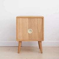 Table de chevet GDFStudio Nydia en bois de chêne massif et rotin avec deux tiroirs, hauteur 54 cm