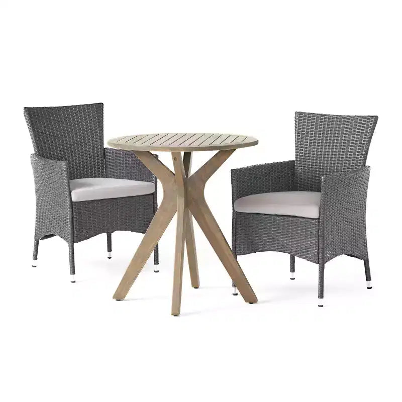 GDFStudio Berkeley Ensemble Bistrot 3 Pièces en Bois d'Acacia et Osier