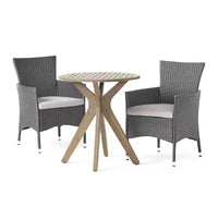 GDFStudio Berkeley Ensemble Bistrot 3 Pièces en Bois d'Acacia et Osier