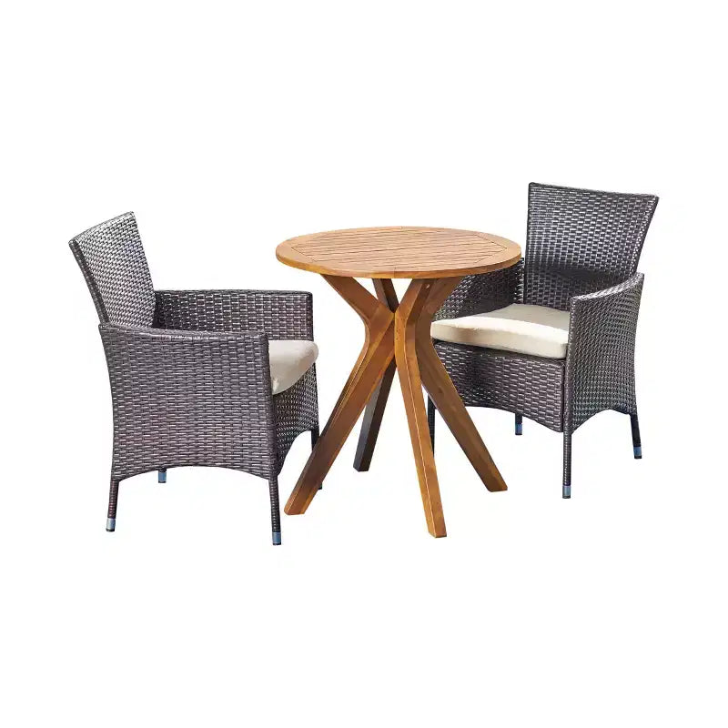 GDFStudio Berkeley Ensemble Bistrot 3 Pièces en Bois d'Acacia et Osier