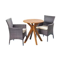 GDFStudio Berkeley Ensemble Bistrot 3 Pièces en Bois d'Acacia et Osier