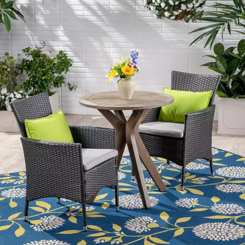 GDFStudio Berkeley Ensemble Bistrot 3 Pièces en Bois d'Acacia et Osier