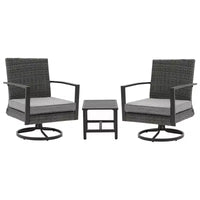 Heynemo Ensemble de bistrot de terrasse 3 pièces avec fauteuil pivotant et petite table d'appoint, chaises en rotin toutes saisons avec coussins résistants à l'eau et cadre en métal