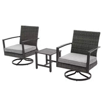 Heynemo Ensemble de bistrot de terrasse 3 pièces avec fauteuil pivotant et petite table d'appoint, chaises en rotin toutes saisons avec coussins résistants à l'eau et cadre en métal
