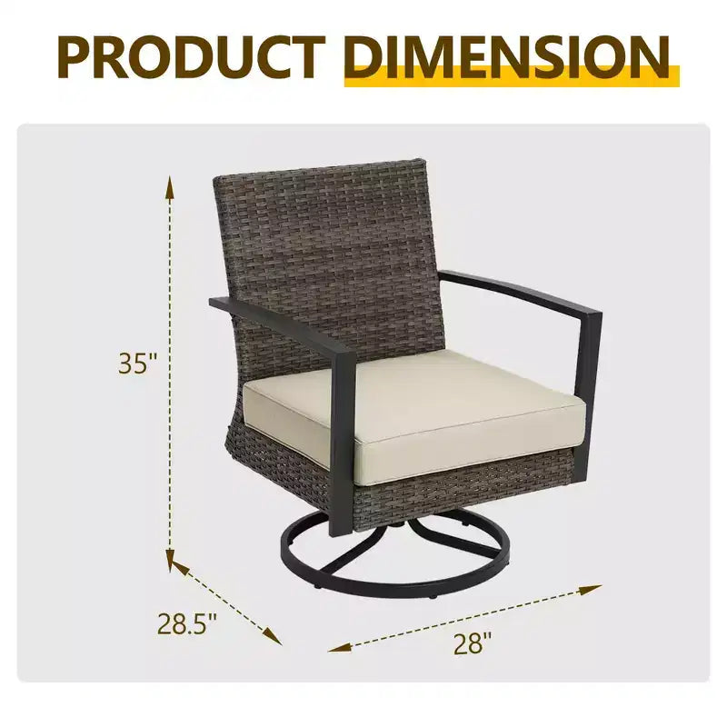 Heynemo Ensemble de bistrot de terrasse 3 pièces avec fauteuil pivotant et petite table d'appoint, chaises en rotin toutes saisons avec coussins résistants à l'eau et cadre en métal