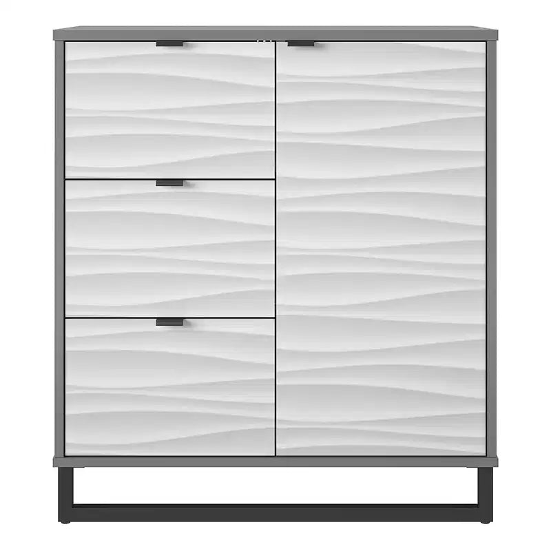 Meuble d'appoint Monterey à 1 porte/3 tiroirs, motif à vagues artificiel avec graphite