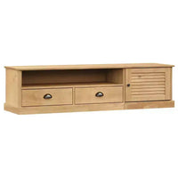 vidaXL VIGO Meuble TV en pin massif avec rangement - Finition miel ciré, poignées en métal, 156 cm (L) x 40 cm (H)