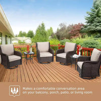Ensemble de patio 3 pièces en osier pivotant pour l'extérieur, ensemble de bistrot élégant en osier avec chaises pivotantes à 360 degrés et table d'appoint avec plateau en verre trempé