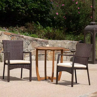 Christopher Knight Home Sloane Ensemble bistro d'extérieur 3 pièces en bois d'acacia et résine tressée avec coussins