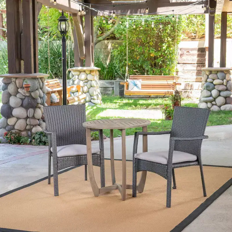 Christopher Knight Home Sloane Ensemble bistro d'extérieur 3 pièces en bois d'acacia et résine tressée avec coussins