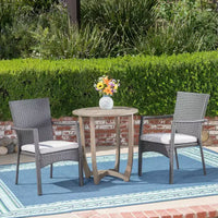 Christopher Knight Home Sloane Ensemble bistro d'extérieur 3 pièces en bois d'acacia et résine tressée avec coussins