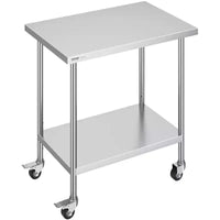 VEVOR Table de Travail en Acier Inoxydable 24 x 36 x 38 Pouces, avec 4 Roues, 3 Niveaux de Hauteur Réglables, Table de Préparation Alimentaire Robuste, Argent