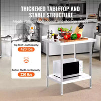 Table de travail en acier inoxydable VEVOR 24 x 30 x 36 pouces, table de préparation alimentaire commerciale robuste, table de travail en métal avec hauteur réglable