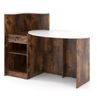 Comptoir de Réception Costway avec Tiroir Verrouillable et Étagère Réglable, Plateau Ovale, pour Magasin, Blanc/Noir