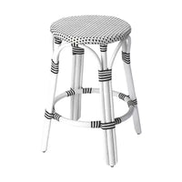 Chaise de bar hauteur comptoir HomeRoots 24 po en rotin sans dossier, noir et blanc
