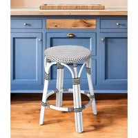 Chaise de bar hauteur comptoir HomeRoots 24 po en rotin sans dossier, noir et blanc