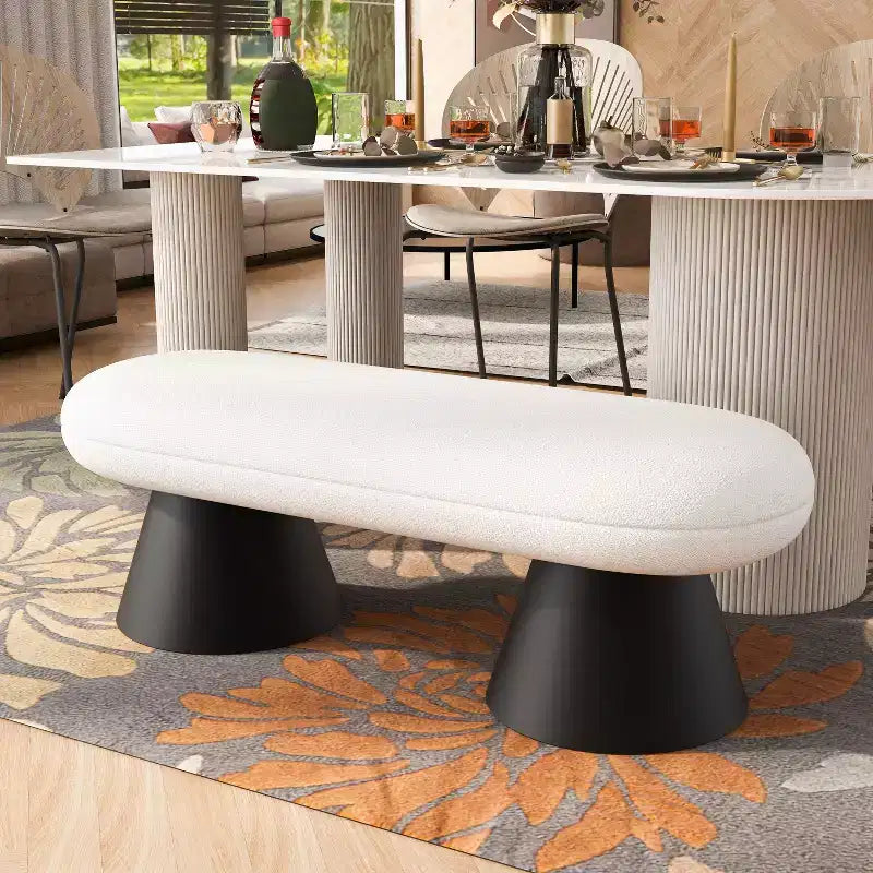 Banc rembourré ovale moderne avec pieds géométriques noirs, banc de salle à manger pour entrée de salon - Christopher Knight Home
