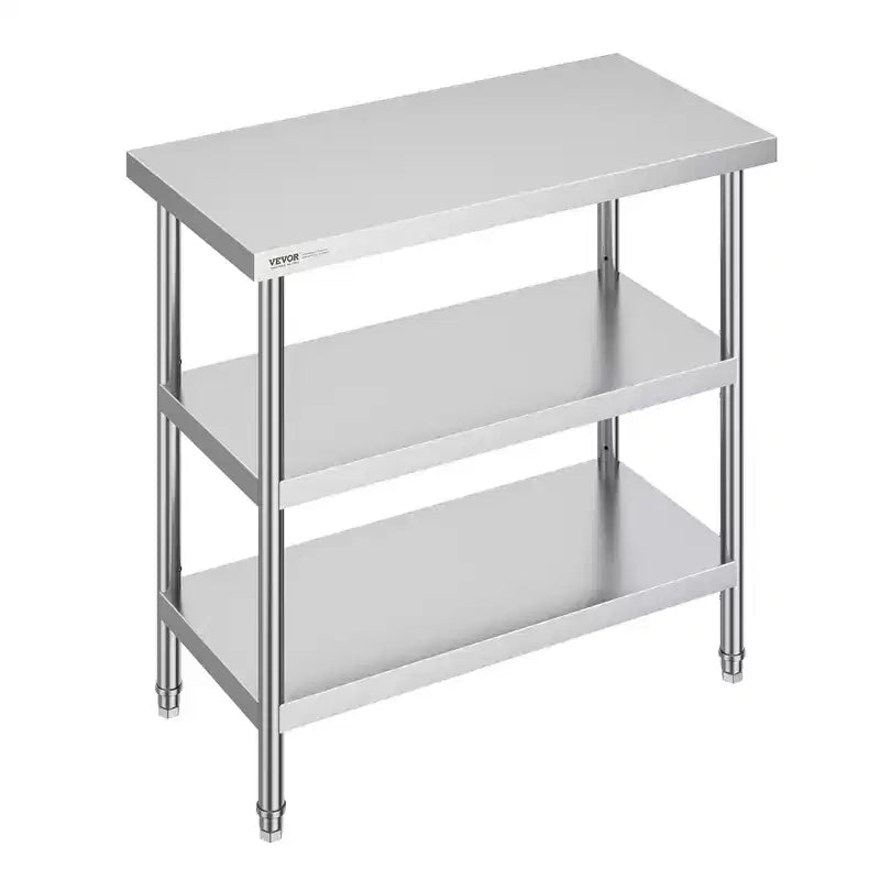Table de préparation des aliments VEVOR en acier inoxydable, 45,7 x 91,4 x 86,4 cm, table de travail de cuisine commerciale, avec 2 étagères inférieures réglables, table de préparation robuste