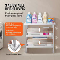Table de préparation des aliments VEVOR en acier inoxydable, 45,7 x 91,4 x 86,4 cm, table de travail de cuisine commerciale, avec 2 étagères inférieures réglables, table de préparation robuste